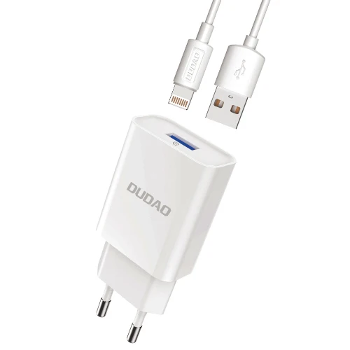 DUDAO QC3.0 12W WHITE USB WALL CHARGER + 1M LIGHTNING CABLE A3EU