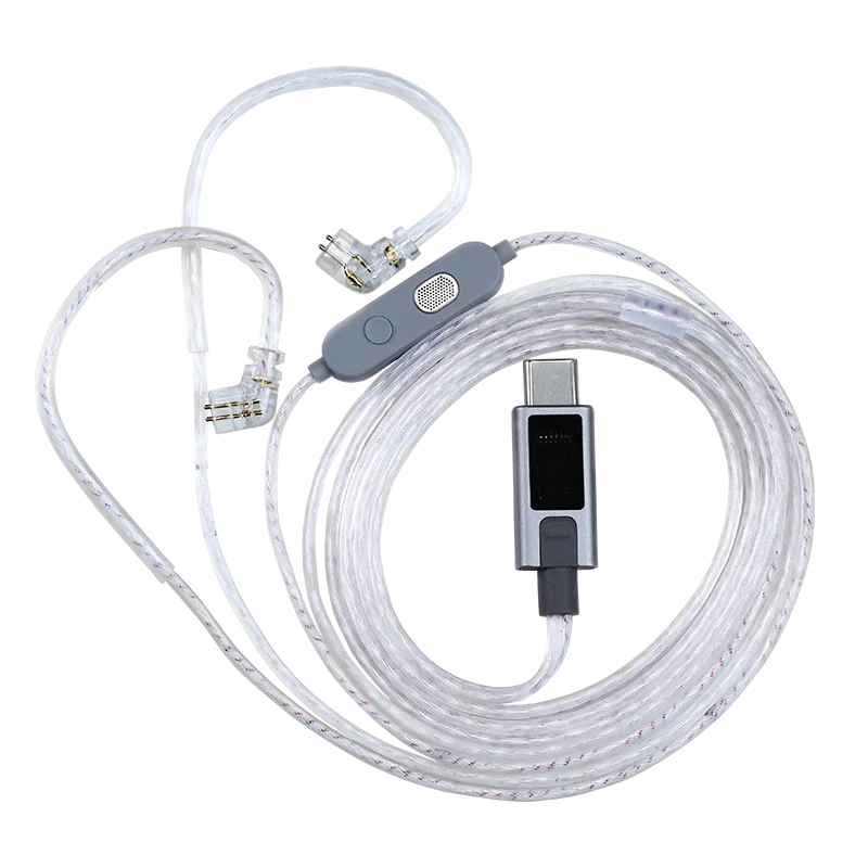 【KZ M2 Dual Microphone Type-C——Clearance】 Silver-Plated Upgrade Cable – Built-in EQ Tuner (Standard/Bass/High-Resolution Modes), 0.75mm 2-Pin, OFC Silver-Plated, Dual Omnidirectional Capacitive Mics,
