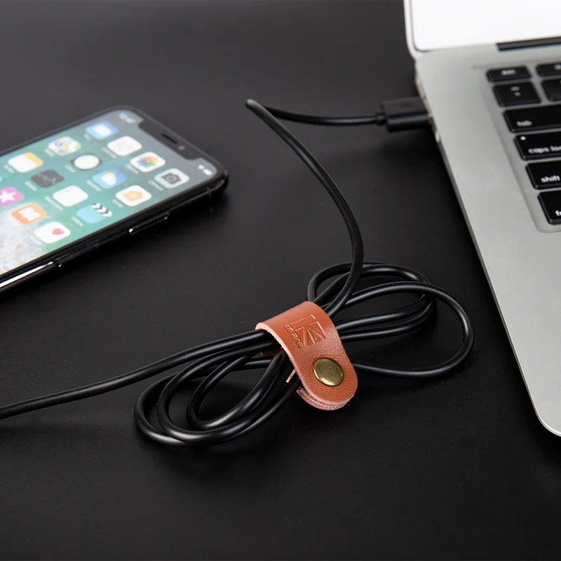 【KBEAR A1 Genuine Leather Cable Ties】 – Cord Organizer & Winder for Charger and Headphone Cables, 18×80mm, Brown, Natural Texture, Luxurious Style