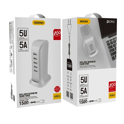 DUDAO 5X USB CHARGER WITH DUDAO CABLE;INTEGRATED EU POWER SUPPLY WHITE A5EU