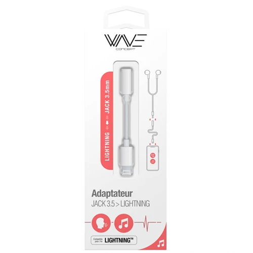 LIGHTNING TO 3.5 MM BLUETOOTH JACK ADAPTER, WHITE-WAVE