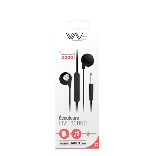 WIRED LIVE SOUND STEREO EARPHONES WITH 3.5MM JACK, BLACK-WAVE