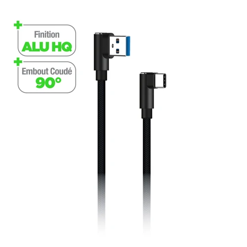 ELBOW USB CABLE LYLON & ALU FINISH, TYPE C 1M, BLACK-WAVE