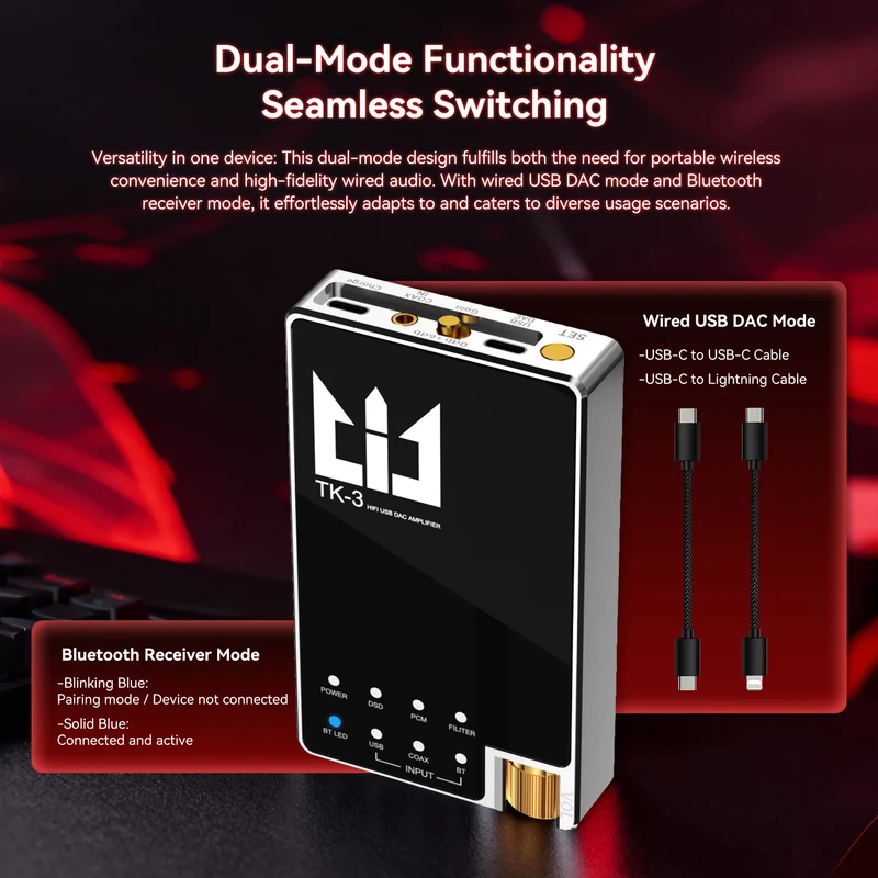 【TRI TK3】DAC/AMP Multi-functional Portable Audio DAC & Headphone Amplifier with USB/Bluetooth/Coaxial SPDIF Inputs