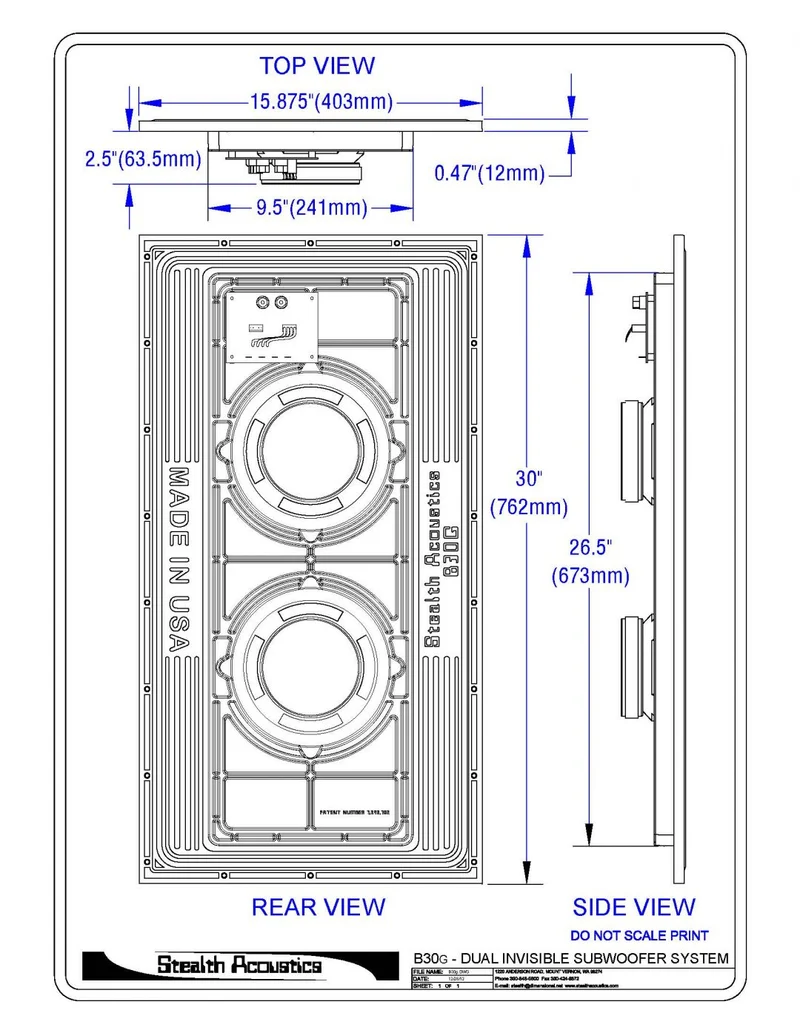 STEALTH ACOUSTICS LR30W-EA - Caisson de basses 4 Woofers 8'' Invisible (Deux unités)