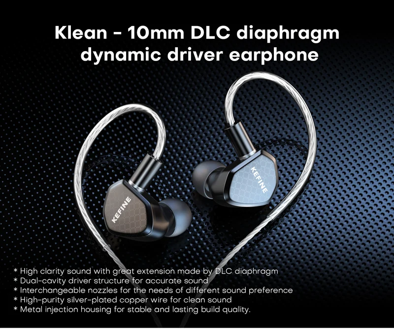 【KEFINE Klean】10mm DLC Diaphragm DD in Ear Earphones, Two Interchangeable Nozzles,Two different Sound