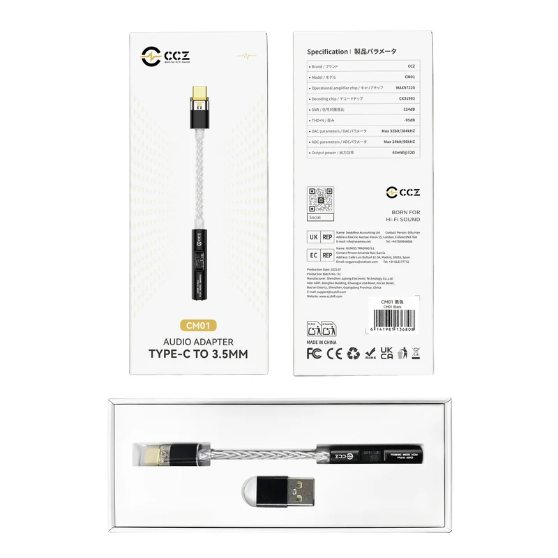 【CCZ CM01】Portable DAC and Headphone Amplifier, Hi-Res Certified, DAC Chip CX31993