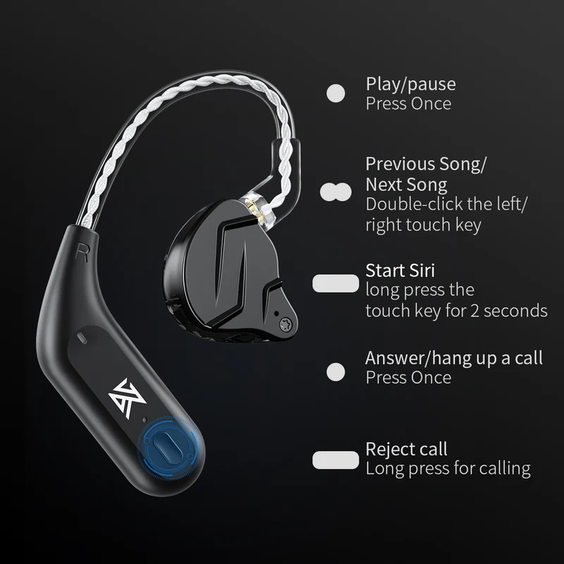 【KZ-AZ09】 Bluetooth 5.4 Ear Hook – Convert Wired IEMs to Wireless with AAC & Dual Host, Bluetooth 5.4 Module, TWS Waterproof Earhook, Long Battery Life
