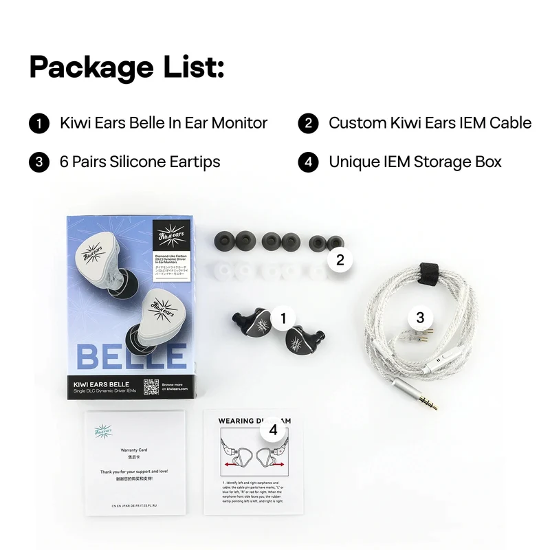 Kiwi Ears Belle 10mm DLC Dynamic Driver IEM With Mic