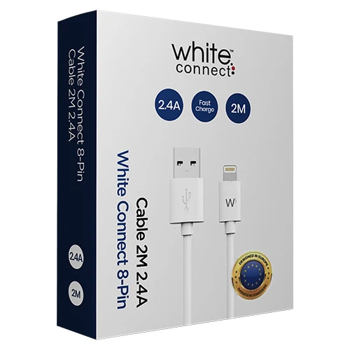 WHITE CONNECT 8 PIN CABLE - 2.4A - 2M LENGTH
