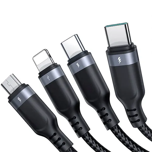 4IN1 USB-A USB CABLE - 2 X USB-C / LIGHTNING / MICRO FOR CHARGING AND DATA TRANSMISSION 1.2M JOYROOM S-1T4018A18 - BLACK