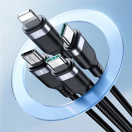 4IN1 USB-A USB CABLE - 2 X USB-C / LIGHTNING / MICRO FOR CHARGING AND DATA TRANSMISSION 1.2M JOYROOM S-1T4018A18 - BLACK