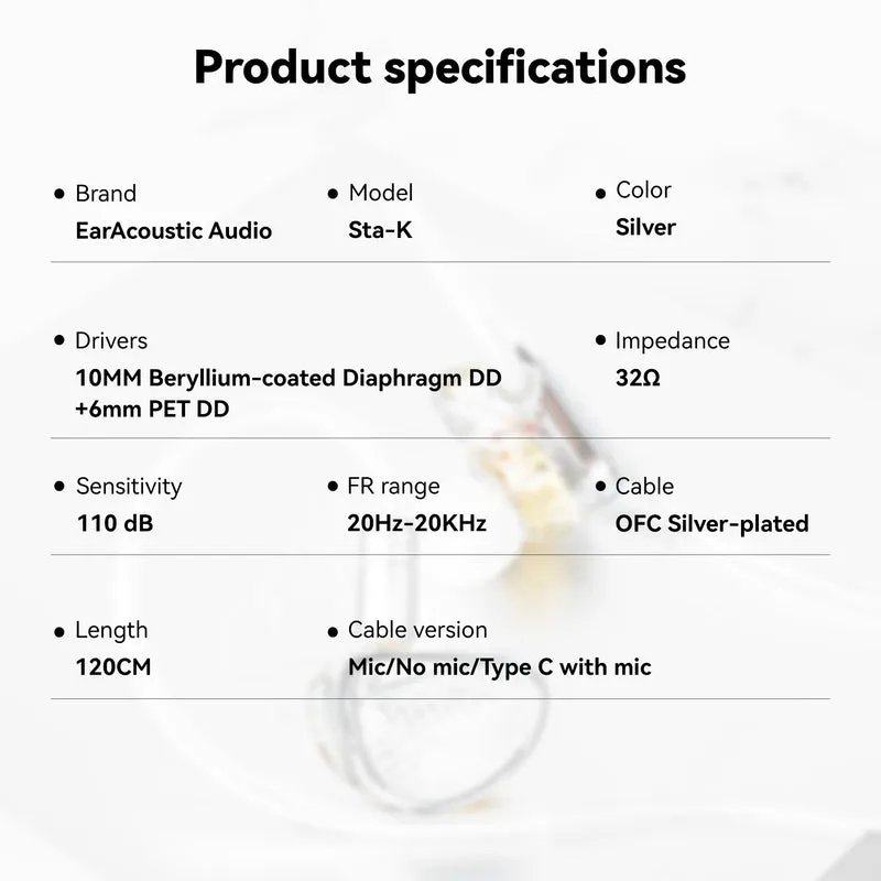 【EarAcoustic Audio STA-K】Dual Dynamic Drivers HiFi in Ear Earphones