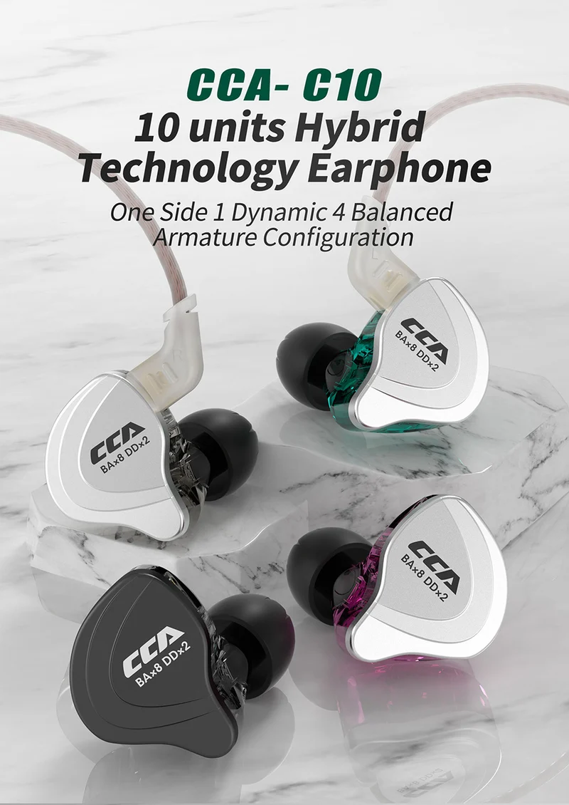 【CCA C10】4BA 1DD 10 Hybrid Drivers in Ear Monitor Headphone HiFi IEM Earphones