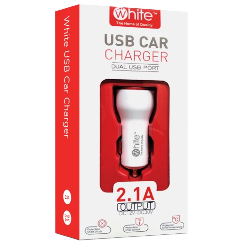 WHITE CONNECT USB Car Charger Dual USB Port