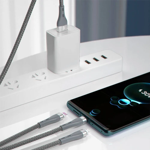 DUDAO 3IN1 USB CABLE - LIGHTNING / MICROUSB / USB TYPE C 65W 1.2M GRAY L20X