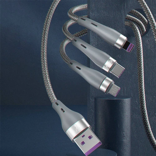DUDAO 3IN1 USB CABLE - LIGHTNING / MICROUSB / USB TYPE C 65W 1.2M GRAY L20X