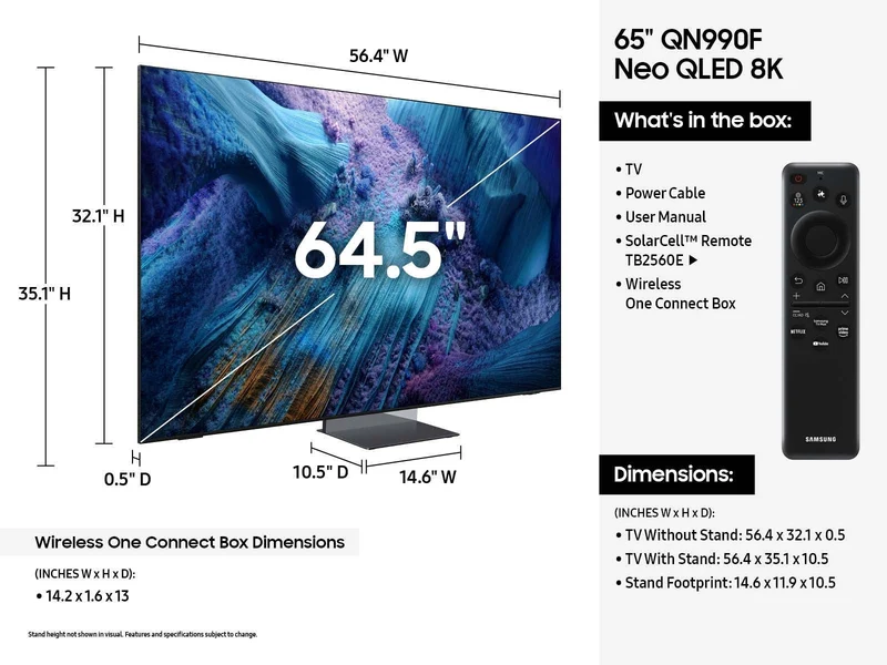 Samsung QN65QN990F - Téléviseur 65'' Neo QLED 8K, Vision AI, 120Hz (jusqu'à 240Hz), MiniLED, HDR Neo Quantum 8K+