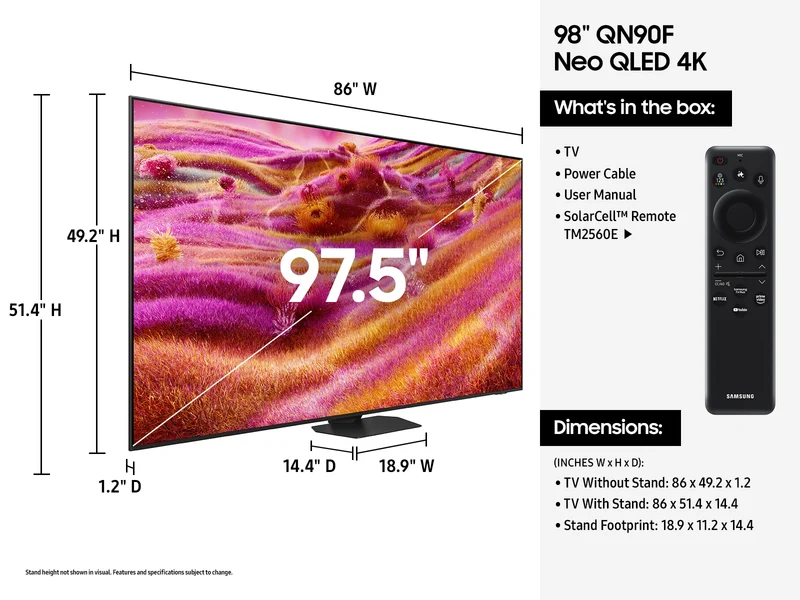 Samsung QN98QN90F - Téléviseur 98'' Neo QLED 4K, Jusqu'à 165Hz, Neo Quantum HDR+, MiniLED