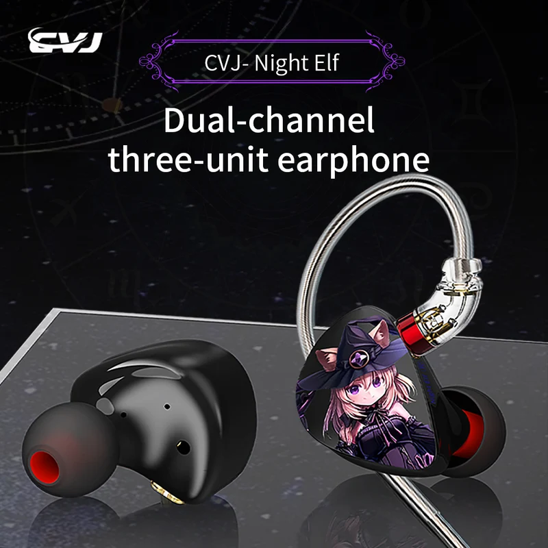 【CVJ Night Elf】 Dual-Channel Three-Unit in Ear Monitor Wired Earbuds with DLC Diamond Diaphragm IEM Earphones