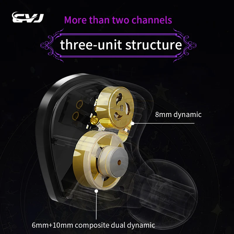 【CVJ Night Elf】 Dual-Channel Three-Unit in Ear Monitor Wired Earbuds with DLC Diamond Diaphragm IEM Earphones