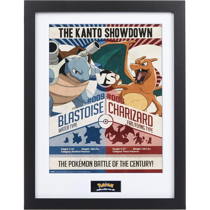 Affiche artistique Pokémon « Red vs Blue » - Florizarre vs. Dracaufeu (30x40cm)