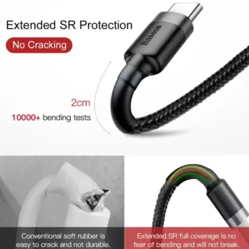 BASEUS CAFULE CABLE DURABLE NYLON CORD USB /USB-C QC3.0 2A 2M BLACK-GRAY
