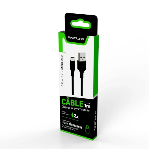 MICRO USB DATA CABLE 2A 1 METER TECH LINE BLACK