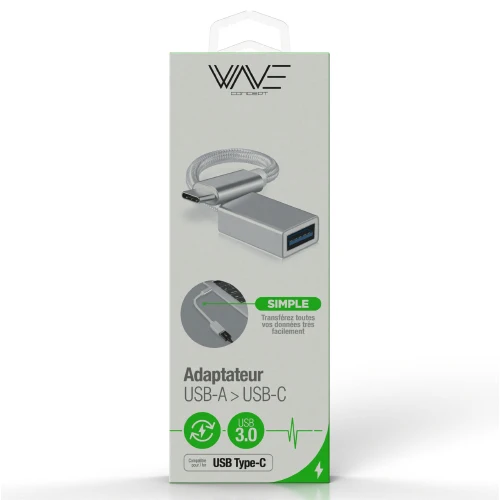 NYLON USB-C TO USB-A ADAPTER SILVER-WAVE