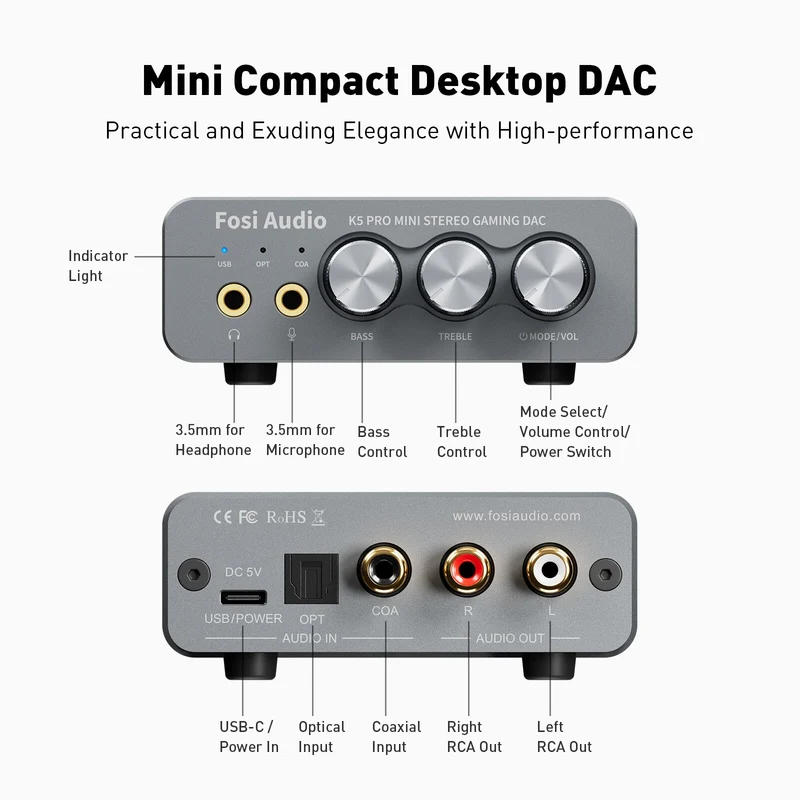 Fosi Audio K5 Pro Gaming DAC & Headphone Amplifier