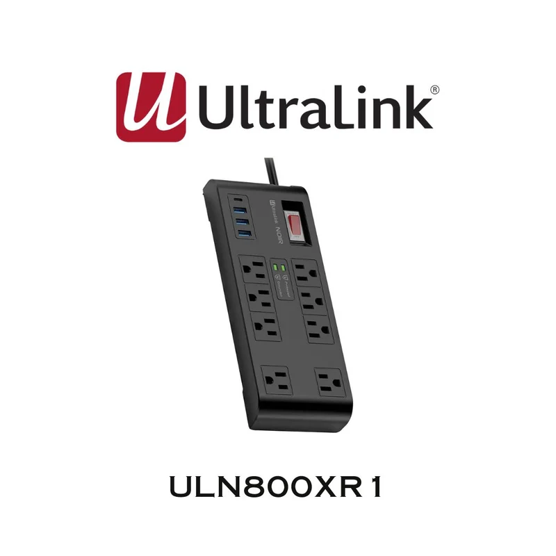 Ultralink ULN800XR1 - Barre d'alimentation Noir 8 prises, 3 USB-A, 1 USB-C 20 W