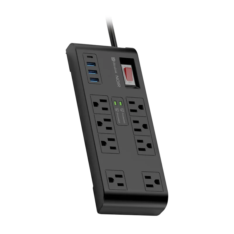 Ultralink ULN800XR1 - Barre d'alimentation Noir 8 prises, 3 USB-A, 1 USB-C 20 W