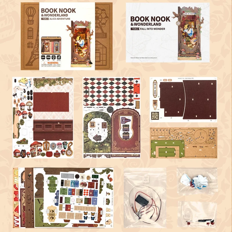 Kit de construction en bois Book Nook – Chute au pays des merveilles