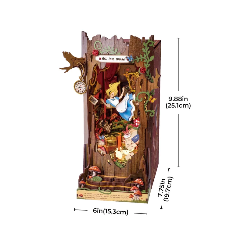 Kit de construction en bois Book Nook – Chute au pays des merveilles