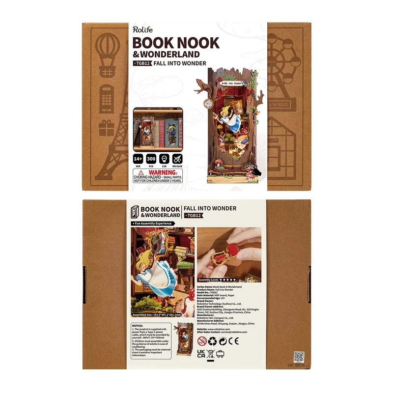 Kit de construction en bois Book Nook – Chute au pays des merveilles