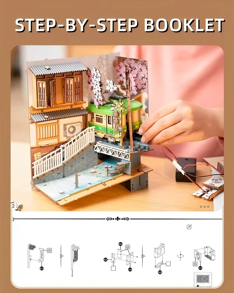 Kit de construction en bois Book Nook – Sakura Densya