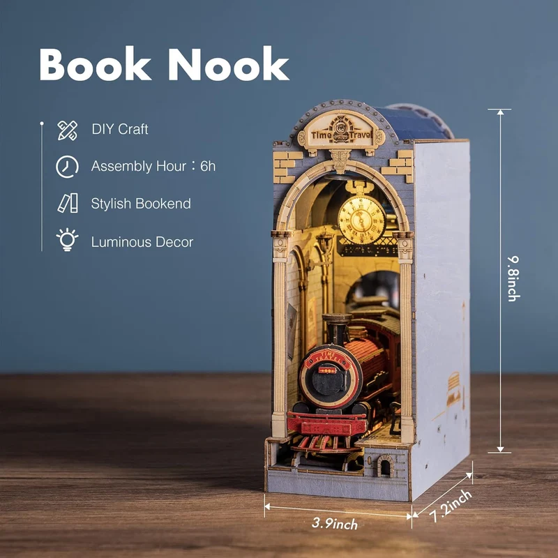 Kit de construction en bois Book Nook – Voyage dans le temps