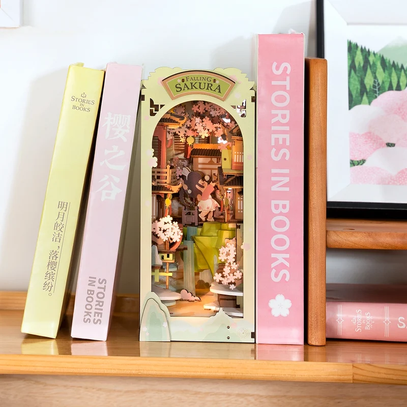 Kit de construction en bois Book Nook – Chute de fleurs de cerisier