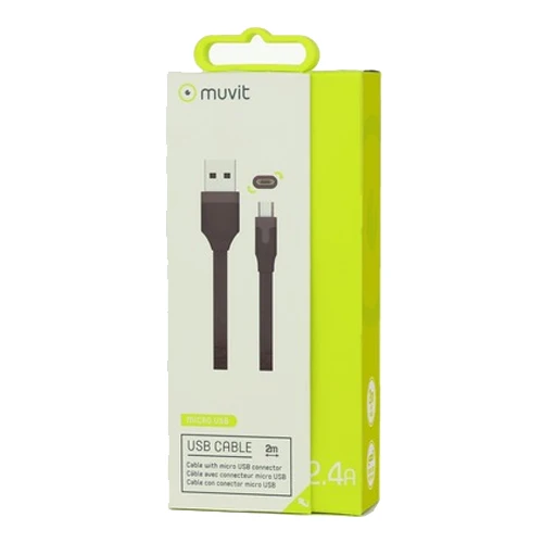 MUVIT TAB FLAT CHARGING & SYNCHRO CABLE 2.4A USB/MICRO-USB 2M BLACK