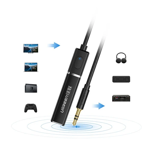 WIRELESS AUDIO ADAPTER BLUETOOTH 5.0 TRANSMITTER UGREEN MINI JACK 3.5 MM BLACK