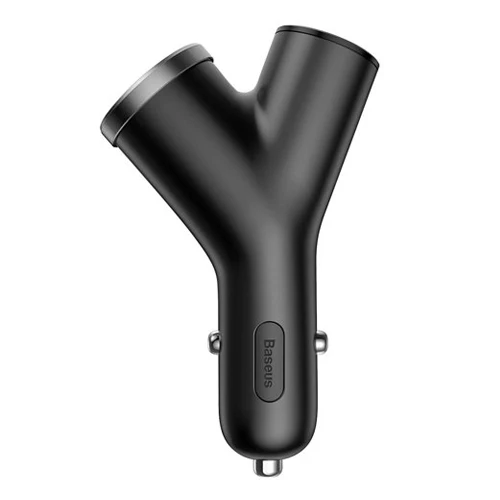 BASEUS Y TYPE CAR CHARGER WITH 2 USB PORTS AND EXTENDED CIGAR LIGHTER PORT 3.4A BLACK CCALL-YX01