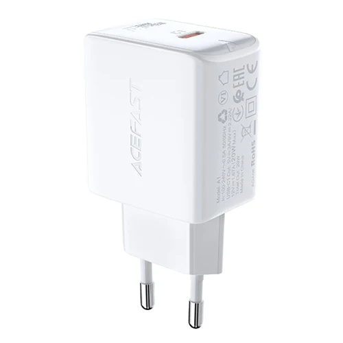 MAINS CHARGER QUICK CHARGING USB TYPE C 20W POWER DELIVERY A1 WHITE -ACEFAST