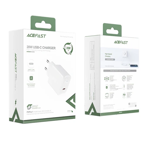 MAINS CHARGER QUICK CHARGING USB TYPE C 20W POWER DELIVERY A1 WHITE -ACEFAST