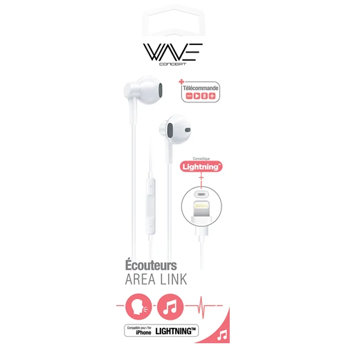 AREA LINK LIGHTNING WIRED EARPHONES WITH BLUETOOTH MODE, WHITE-WAVE