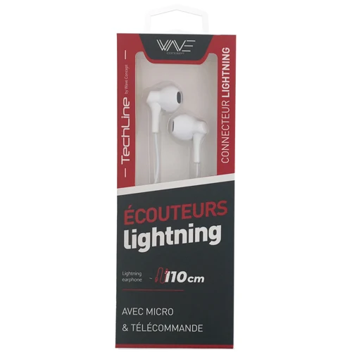 WIRED TECH LINE LIGHTNING HEADPHONES WITH BLUETOOTH MODE, WHITE-WAVE
