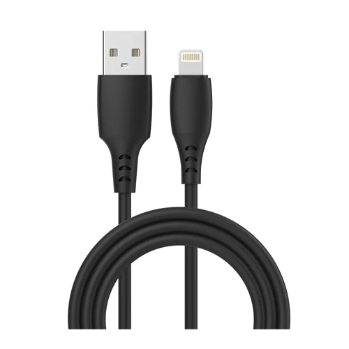 SILICONE LIGHTING 2.4A QUICK CHARGE USB CABLE 1M, BLACK-WAVE