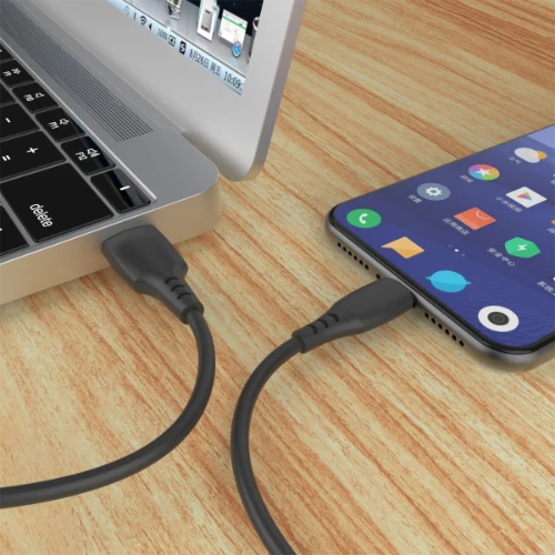 SILICONE LIGHTING 2.4A QUICK CHARGE USB CABLE 1M, BLACK-WAVE
