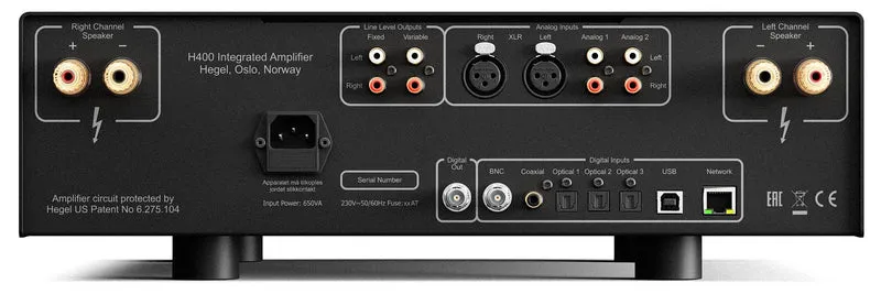 Hegel H400 - Amplificateur stéréo intégré «Streamliner» 250W/C et Lecteur réseau