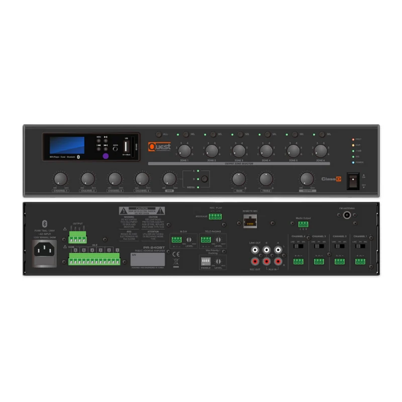 Amplificateur mélangeur commercial 130W 6 zones avec Bluetooth intégré