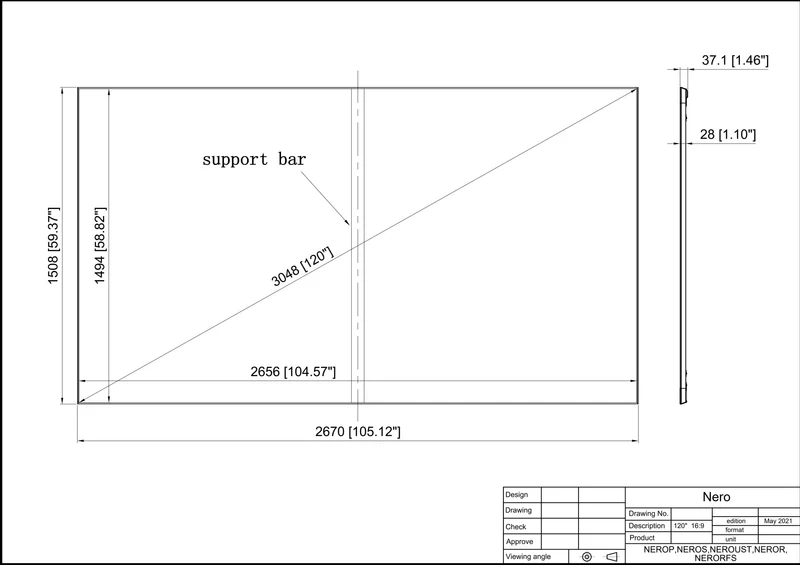 Cirrusscreens CS-120NEROP178G4 | Écran de projection à cadre fixe de 120 po à cadre mince